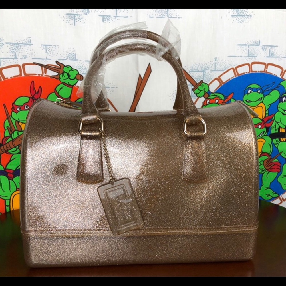 Gold sparkly jelly satchel purse